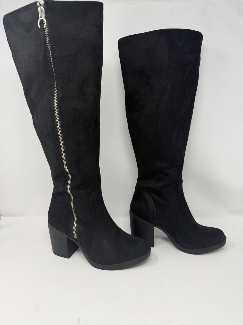 Kohl's Black  Suede-Look Boots with Silver Side Zipper Size 6